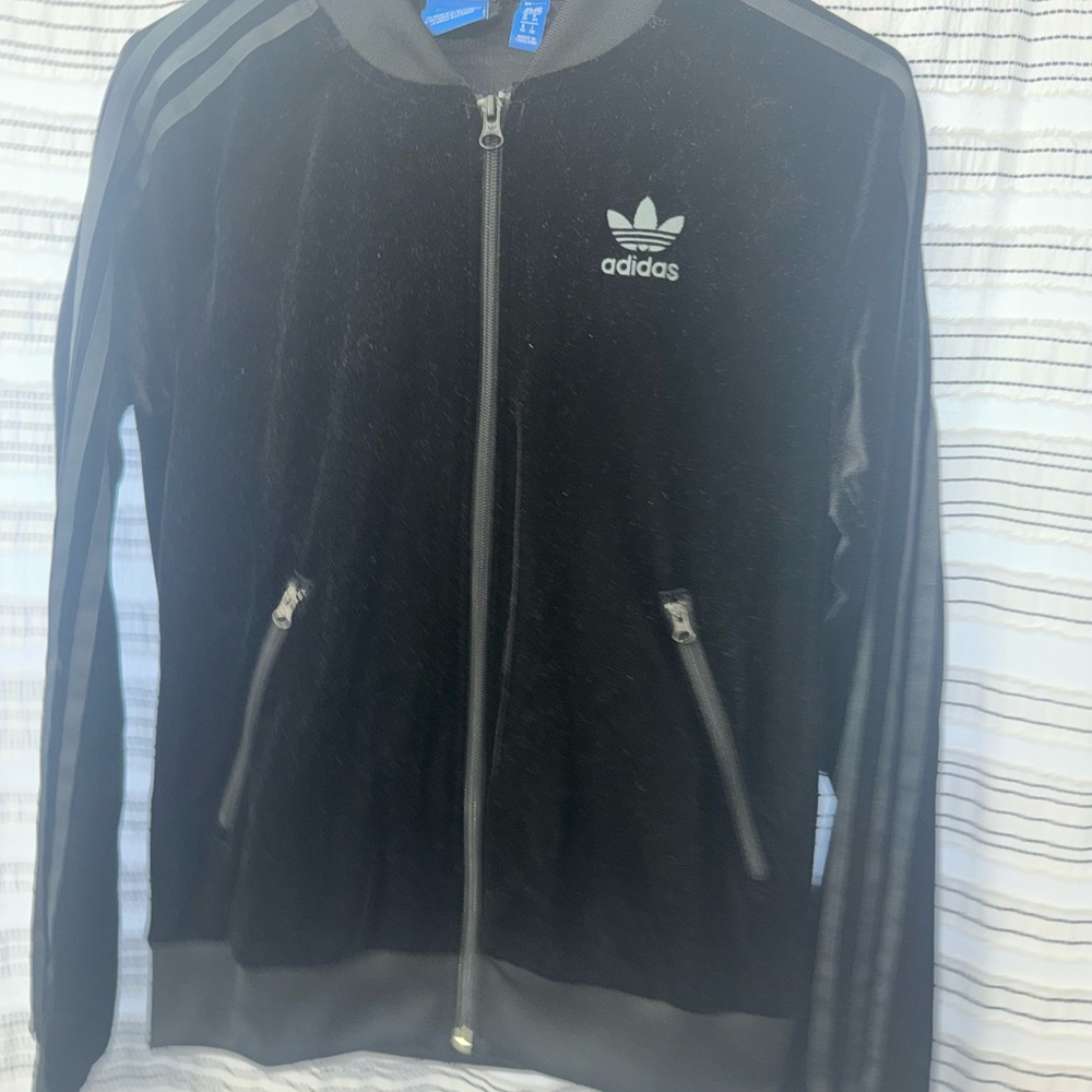 EUC Adidas velvet Black Track Jacket XS - Picture 2 of 2
